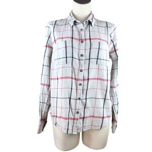 Womens Sonoma Life Style Light Gray Cotton Windowpane Button Shirt Cowgirl M